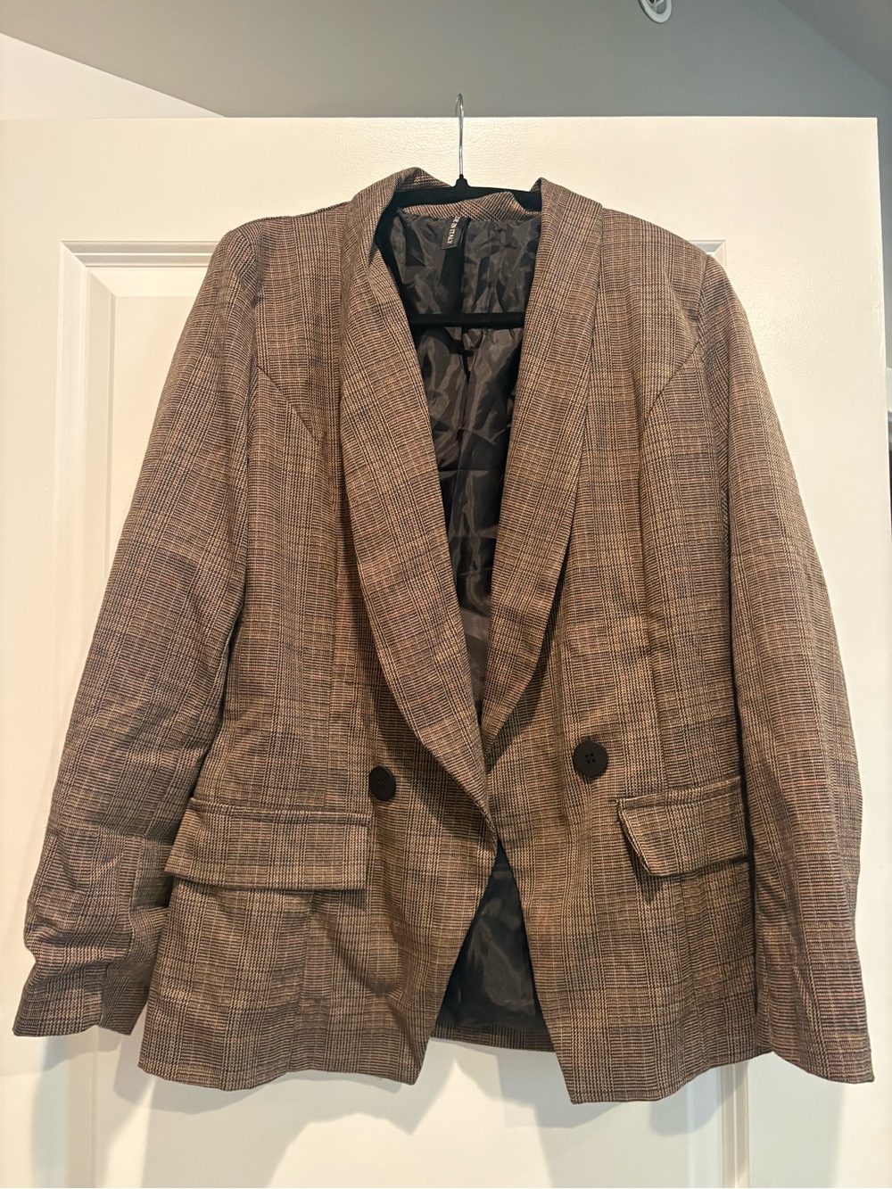 Classic Men's Brown Plaid Blazer - Double Button